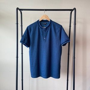 Banana Republic Henley Polo - Blue Birdseye & Cerulean Blue Collar
